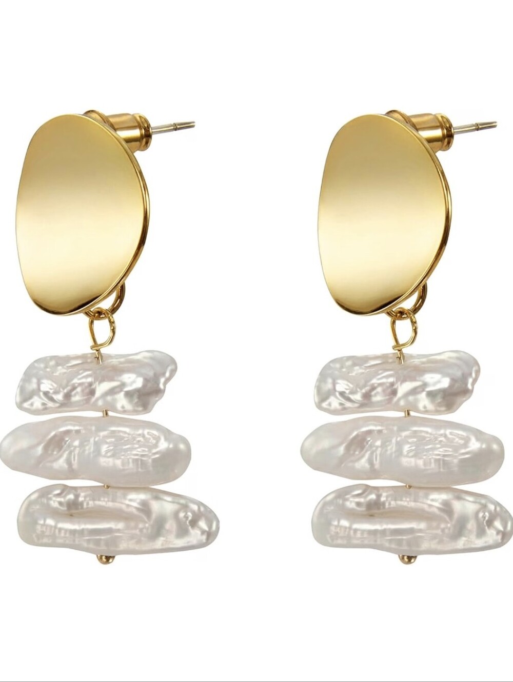 CW 18K gold-plated Baroque pearl dangle earrings,unique rainbow luster delicate